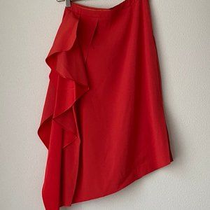 REISS Orange Skirt with Ruffled Flounce